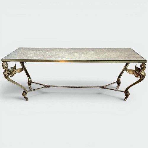 Sphinxes Coffee Table In Bronze With Venere Mirror Top, Circa 1970