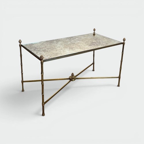 Brass & Venere Mirror Coffee Table, Neoclassical Style, Circa 1970