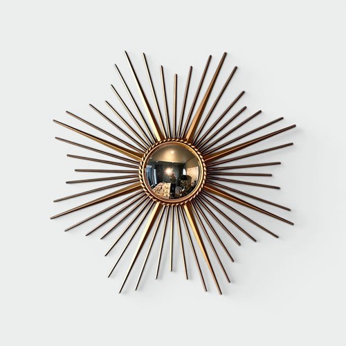 Sunburst Mirror In Gilt Metal With A Convex Mirror. French Work In The Style Of 