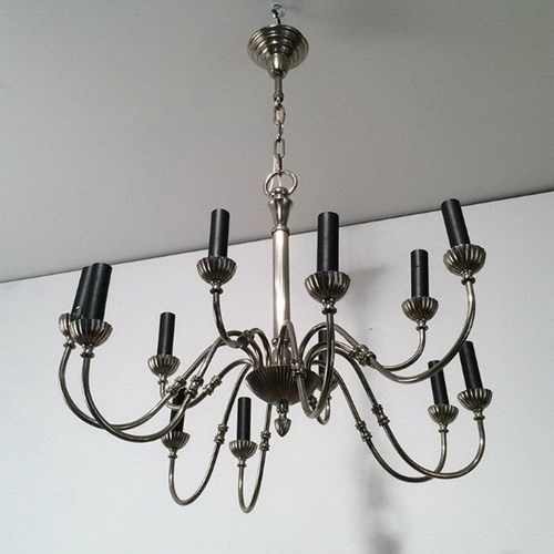 Neoclassical Style Silver Metal Chandelier With 12 Light Arms
