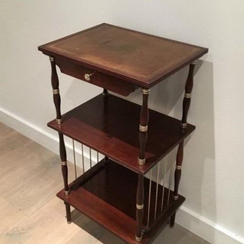 Small Table Made Of Mahogany, Leather, And Brass