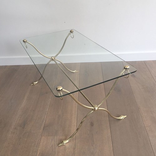 Swan-Neck Coffee Table In Brass With Glass Top, Maison Jansen, Circa 1940