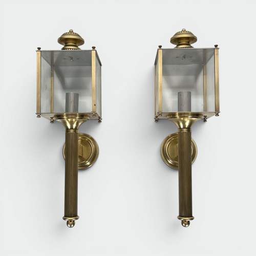 Pair Of Neoclassical Style Brass Lanterns Wall Lights By Maison Jansen