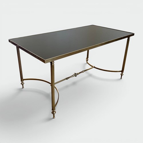 Brass Coffee Table With Black Lacquered Glass Top, Maison Jansen