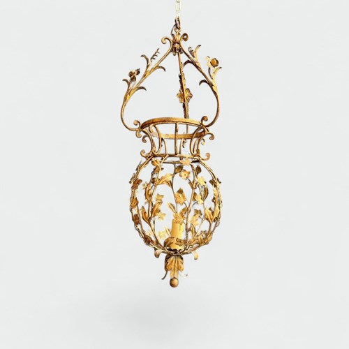 Large Gilt Iron Lantern With Foliage Decoration, Art Déco, Maison Baguès, Italia