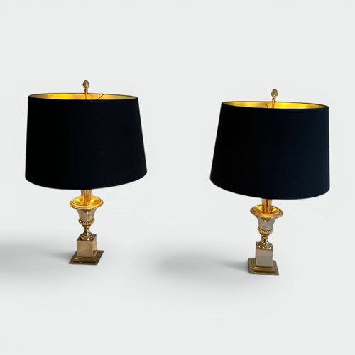 Pair Of Palm Tree Lamps In Chrome And Brass, Maison Charles Style, Circa 1970