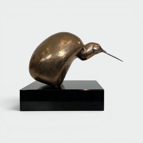 Bronze Sculpture Of A Stylised Bird On A Black Marble Base