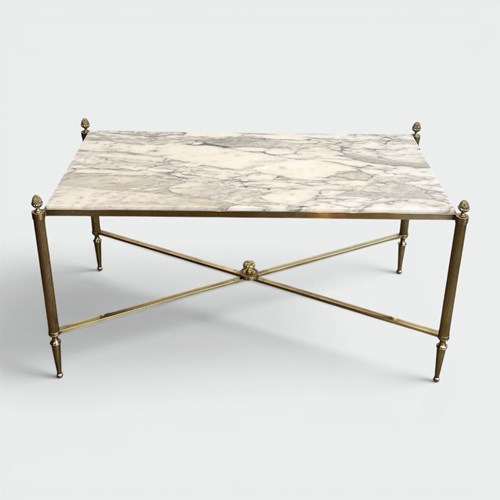 Neoclassical Brass Coffee Table With Carrara Marble Top By Maison Jansen, French