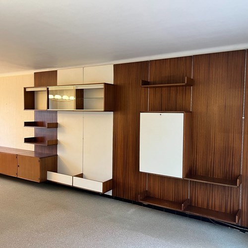 Monumental Modular Wall Unit System In Wood Veneer And Laminate. French Work. Ci