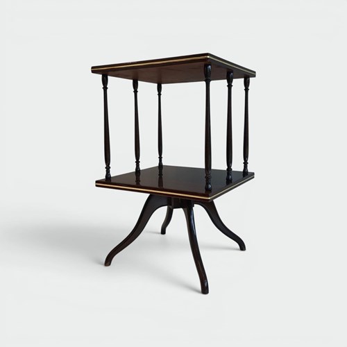 Revolving Two-Tier Table In Mahogany And Brass With Turned Colonnettes. English 