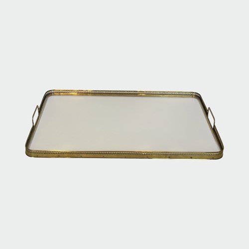 Rectangular Serving Tray With An Openwork Brass Gallery. French Work In The Styl