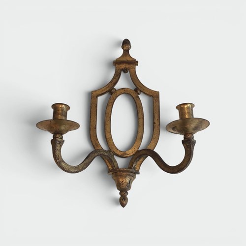 Wall Light Gilt Wrought Iron Oval Escutcheon Two Arms Style Poillerat 1940