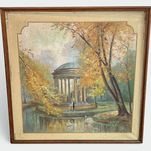 Large Art Nouveau Decorative Panel Temple Of Love Swans Autumn C.1900