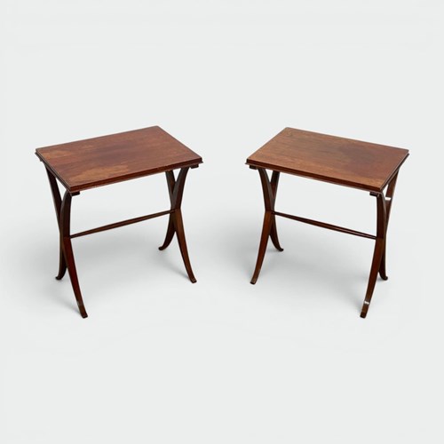 Pair Of Side Tables In Mahogany With X-Shaped Base. French Work. Circa 1940