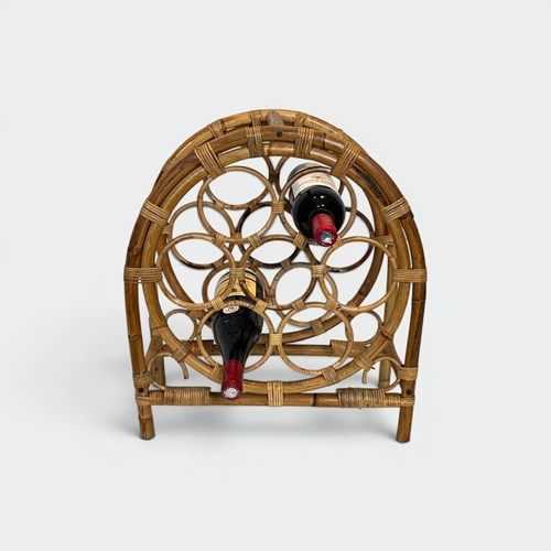 Rattan And Bamboo Bottle Holder With Rings In An Arched Form. Italian Work. Circ