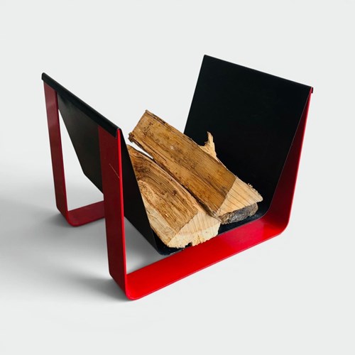 Log Holder In Folded Steel Sheet Lacquered Black And Red. French Work. Circa 197