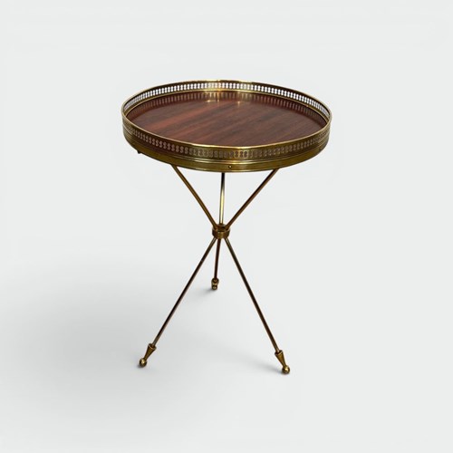 Tripod Brass Guéridon With A Mahogany Top And Openwork Gallery. Neoclas. French 