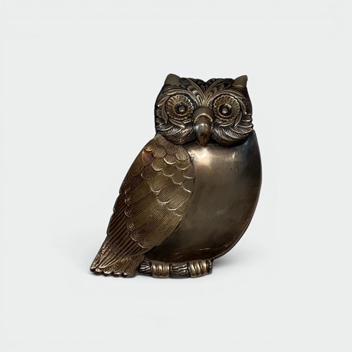 Owl Trinket Dish In Brass With Chased Feather Decor Italian 1970S