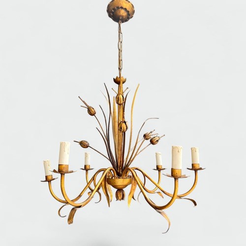 Gilt Metal Chandelier With Reed Spray Decoration. Coco Chanel Style. French Work