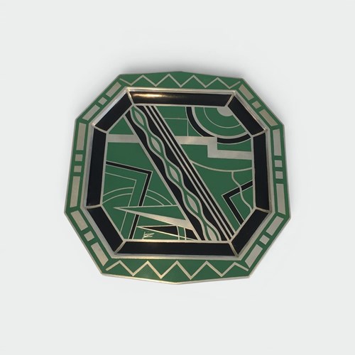 Octagonal Dinanderie Dish Cubist Geometric Green Black Silver C.1930