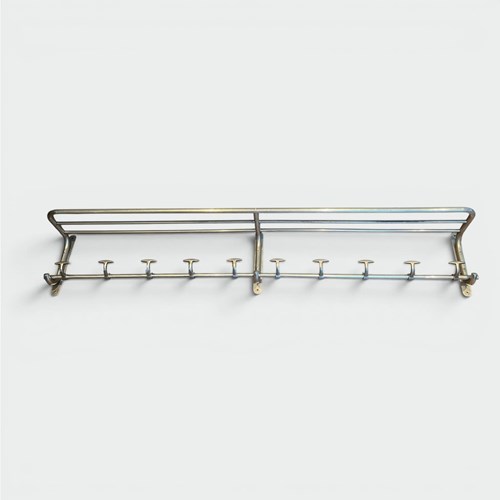 Large Aluminium Wall Coat Rack With Ten Hooks And Luggage Rack, In The Spirit Of
