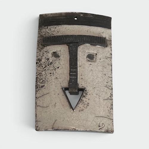 Wall Mask In Glazed Raku Ceramic In Black And White With A Stylised Face. Modern
