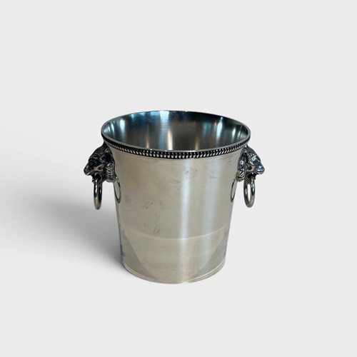 Silvered Metal Champagne Bucket. Lion-Head Handles With Rings