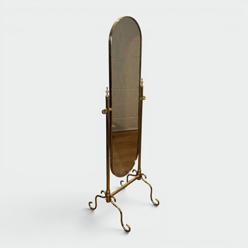 Cheval Mirror On Brass Stand With Oval Glass. French Work. 1970S