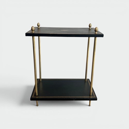 Side Table In Brass With Gilt-Tooled Black Leather Tops. By Maison Baguès. Circa