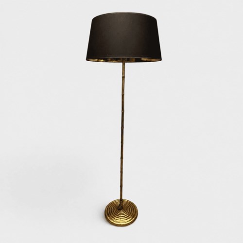 Faux Bamboo Gilt Bronze Floor Lamp. Circular Base. Circa 1960