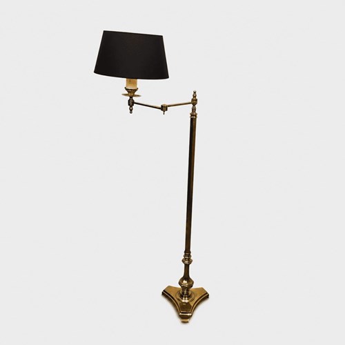 Floor Reading Lamp With Articulated Arm In Gilt Brass And Triangular Base. Neocl