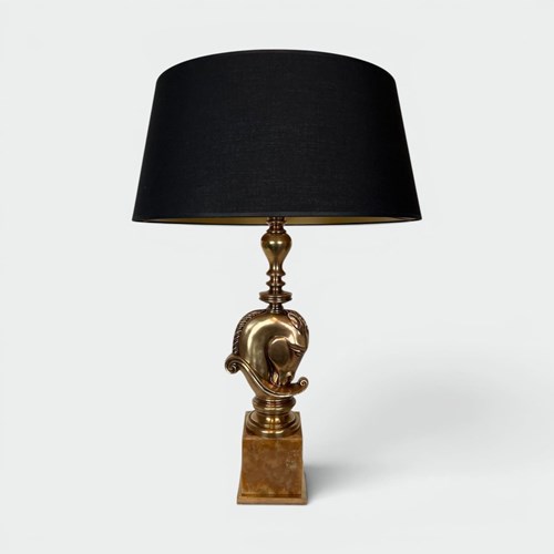 Bronze Horse Head Lamp. Onyx Base. French Work Maison Charles. Circa 1970
