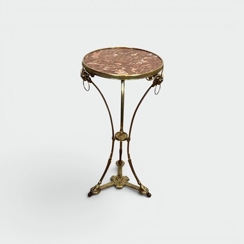 Athénienne Pedestal Table In Gilt Bronze With Ram's Heads, Hoof Feet And Breccia
