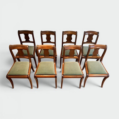 Set Of Eight Walnut Chairs Bandeau Back Sabre Legs Louis-Philippe 1840