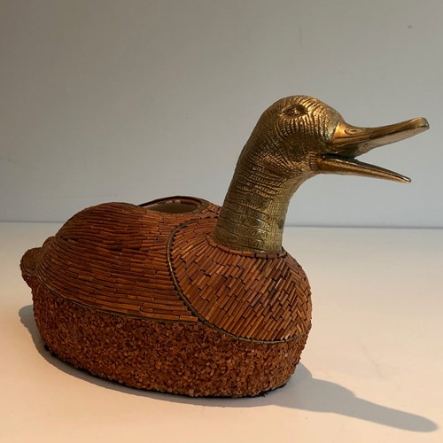 Duck Vide-Poche In Ceramic And Brass. Italian Work Signed Tarzia Firenze. Around