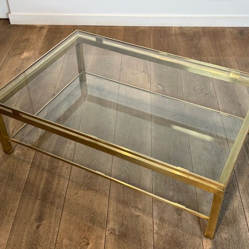 Modernist Brass Coffee Table With Glass Shelves