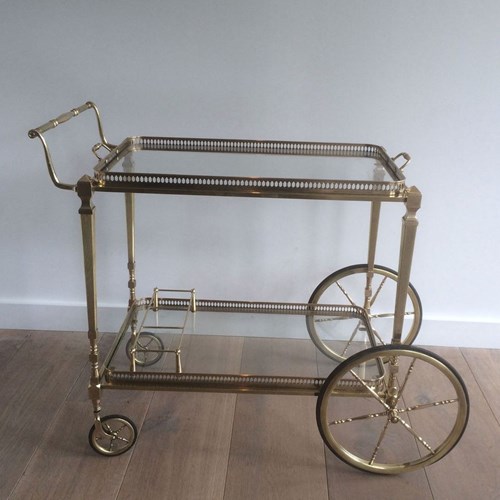 Neoclassical Style Brass Drinks Trolley With Removable Trays