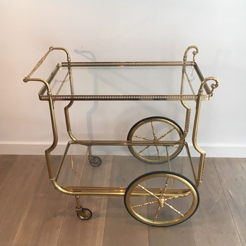 Neoclassical Style Brass Drinks Trolley With Glass Trays