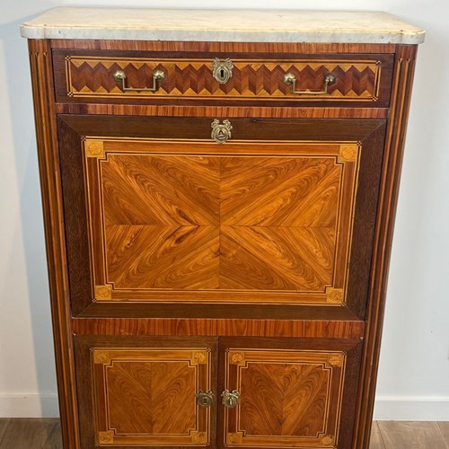 Marquetry Drop-Leaf Secretary On An Oak Frame Opening With A Drawer, A Drop-Leaf