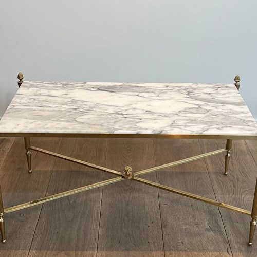 Neoclassical Style Brass Coffee Table With Carrara Marble Top