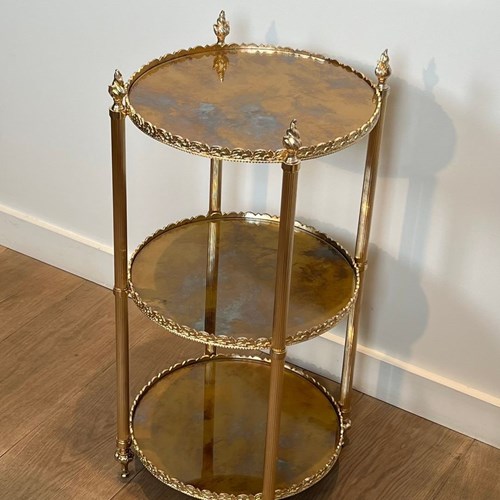 Three Tiers Round Gueridon With Eglomized Mirror Tops