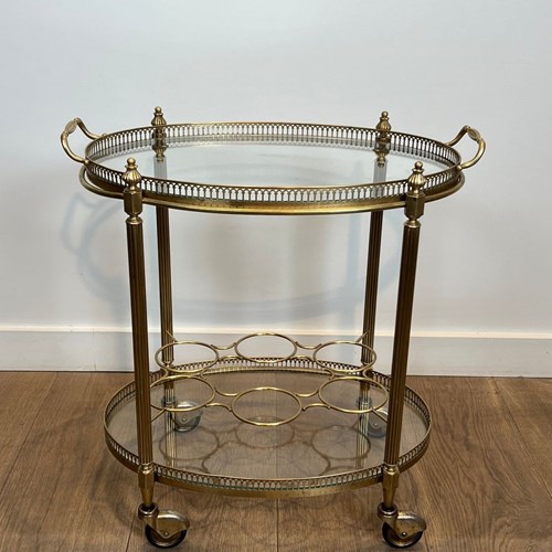 Oval Brass Drinks Trolley With Removable Top Tray And Bottles Holder