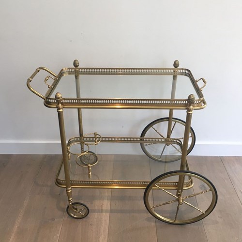 Neoclassical Style Brass Drinks Trolley With Removable Trays