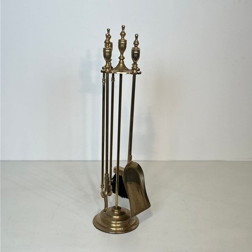 Neoclassical Style Brass Fireplace Tools On Stand