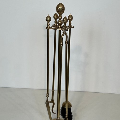 Neoclassical Style Brass Pineapple Fireplace Tools