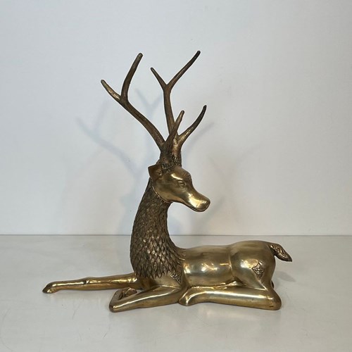 Large Bronze Lying Deer Engraved With Shamanic Motifs