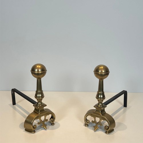 Pair Of Brass Andirons