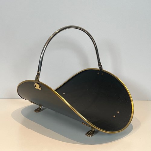 Neoclassical Style Black Lacquered Brass And Brass Log Holder