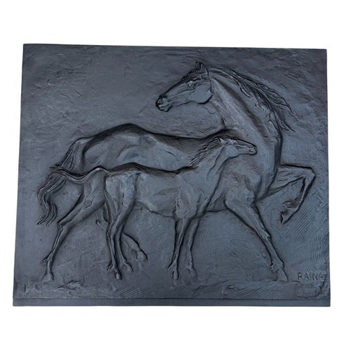 Cast Iron Fireback Showing Horses