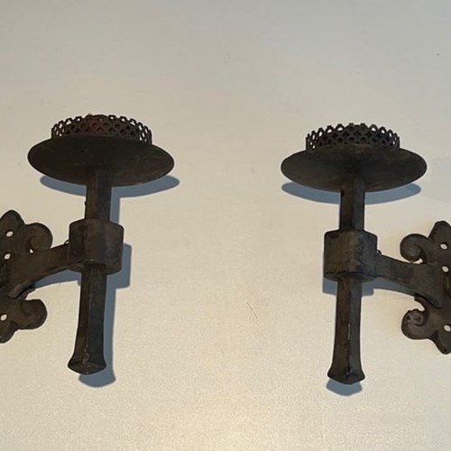 Pair Of Wrought Iron Wall Lights With 2 Arms